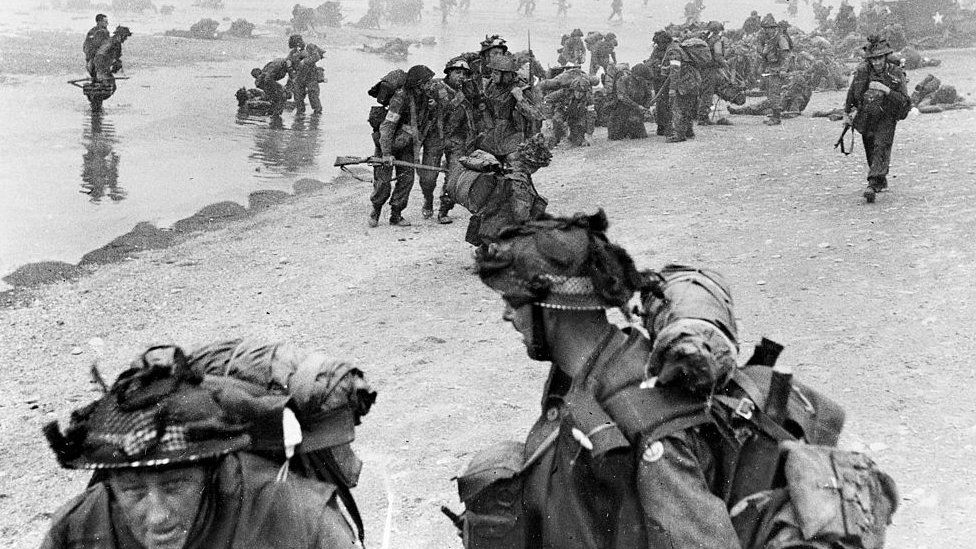 World War II. British soldiers landing in Normandy, on June 6, 1944. (Photo by Roger Viollet/Getty Images)