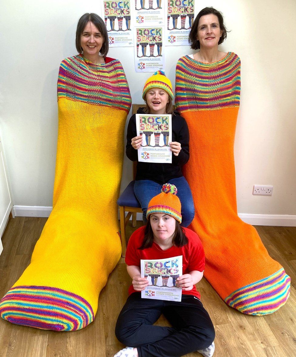 World Down Syndrome Day 2024 Giant socks knitted for Portsmouth