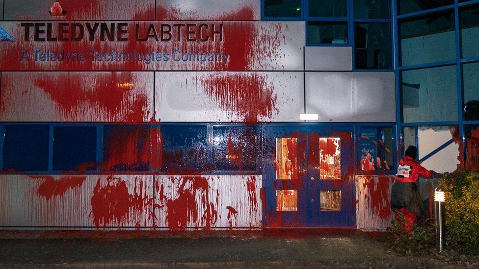 Red paint was daubed across the factory