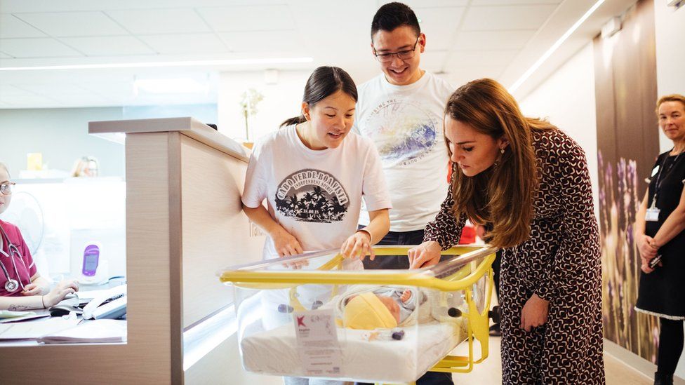 The Duchess of Cambridge with a newborn at Kingston Hospital maternity unit