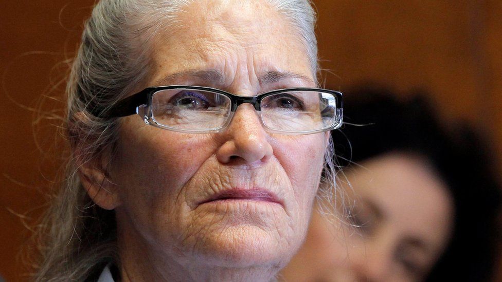 Leslie Van Houten appears during her parole hearing at the California Institution for Women
