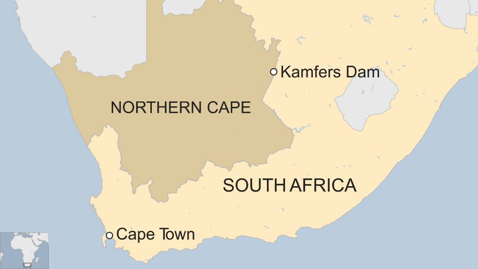 Map of South Africa with Kamfers Dam