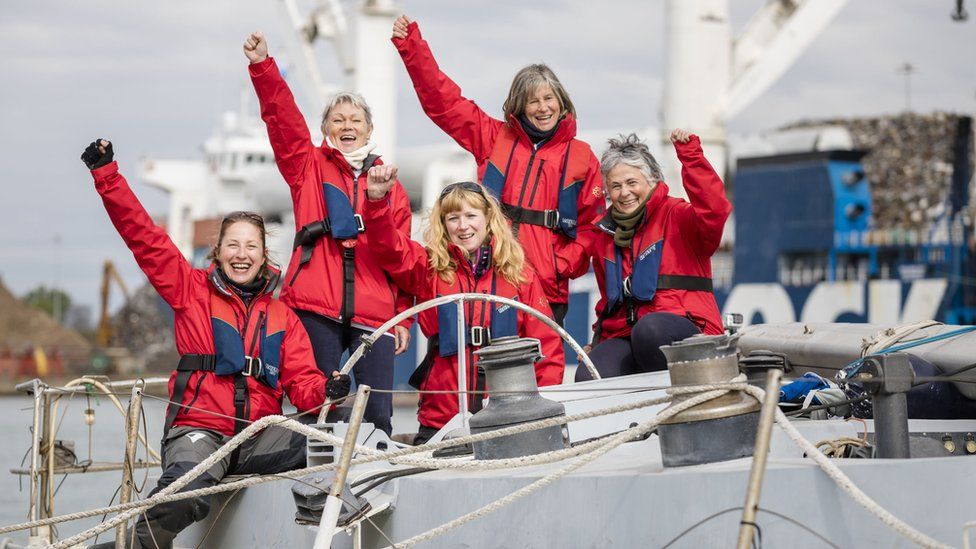 Tracy Edwards MBE and crew onboard Maiden