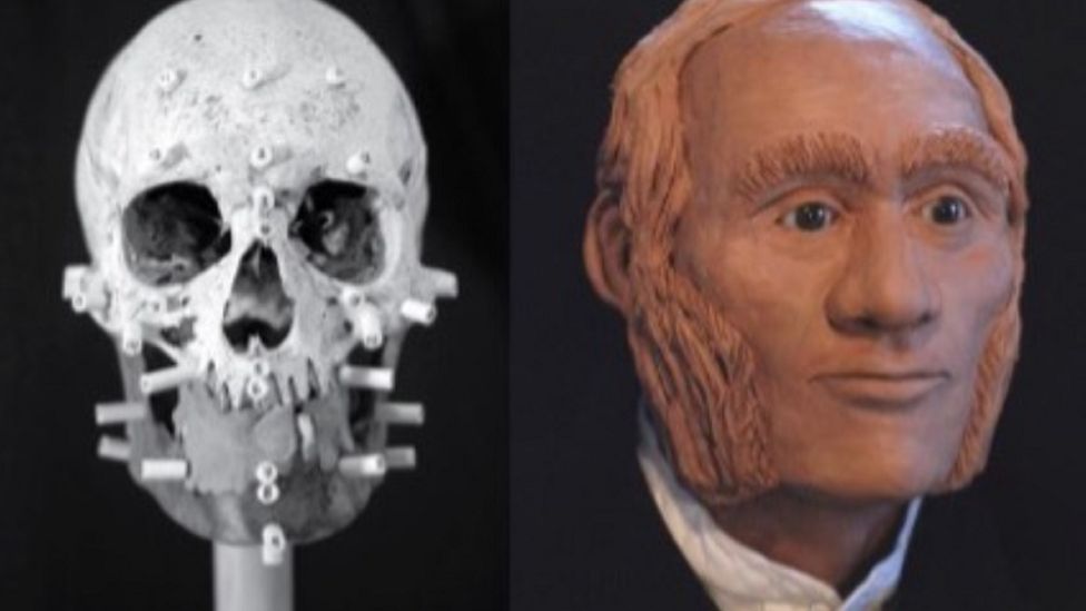 A facial reconstruction of an individual identified through DNA analysis as John Gregory
