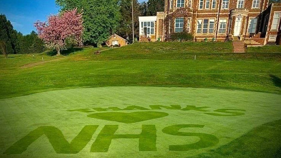 Thank You NHS mowed into grass at golf club