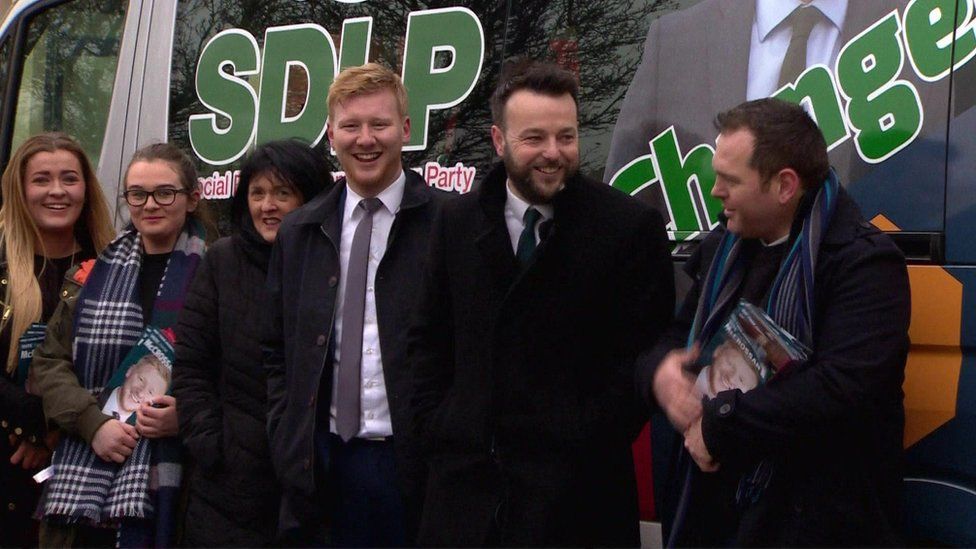 Colum Eastwood and Daniel McCrossan on the election trail with party members