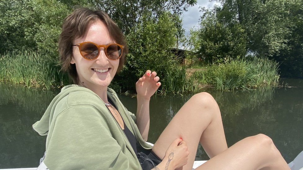 Verity Barker on a pedalo at the site in Cirencester