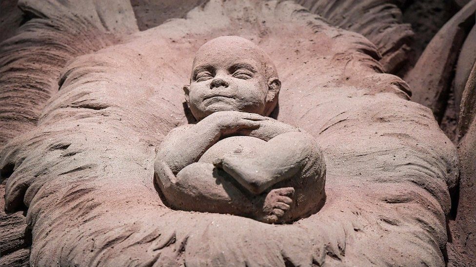 The Vatican nativity Scene, sculpted from sand, is inaugurated at St Peter's Square in Vatican City on 7 December 2018