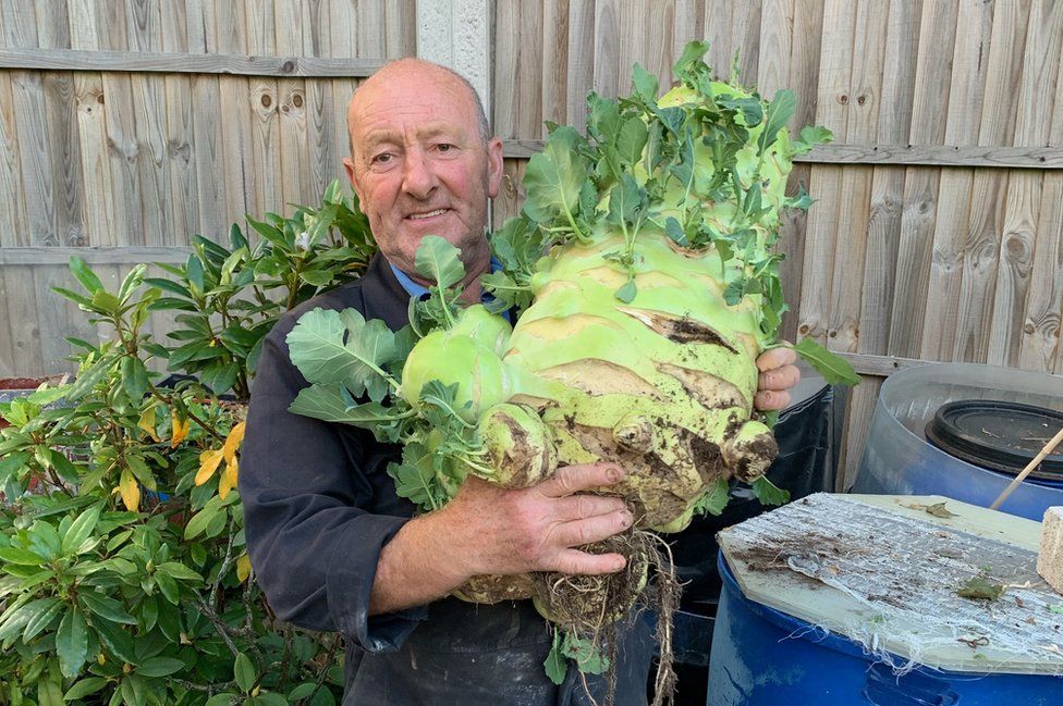Joe Atherton with his giant vegetables