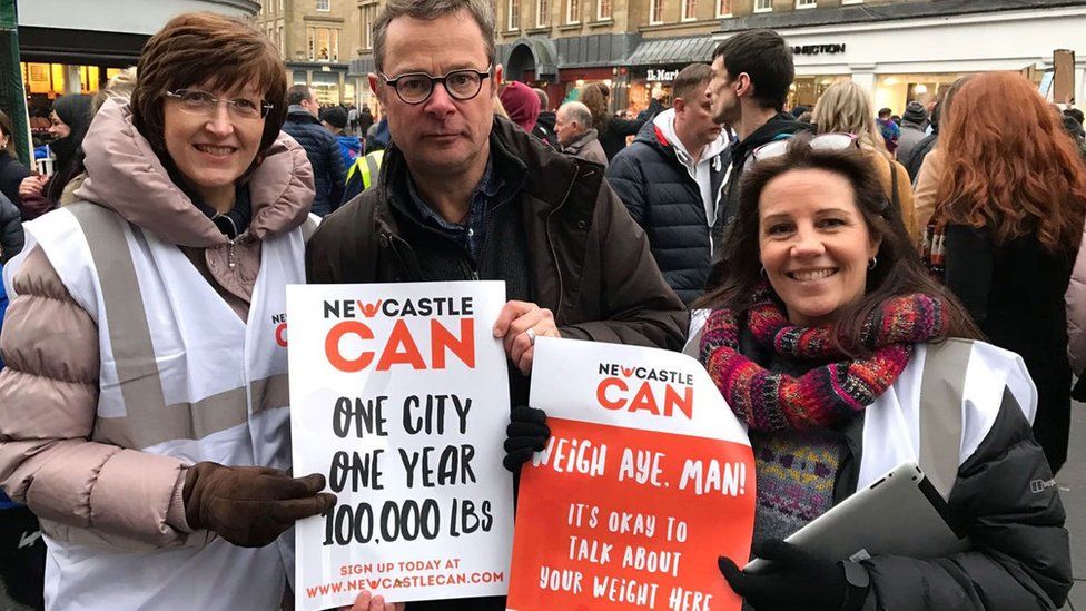 Hugh Fearnley-Whittingstall with campaigners in Newcastle
