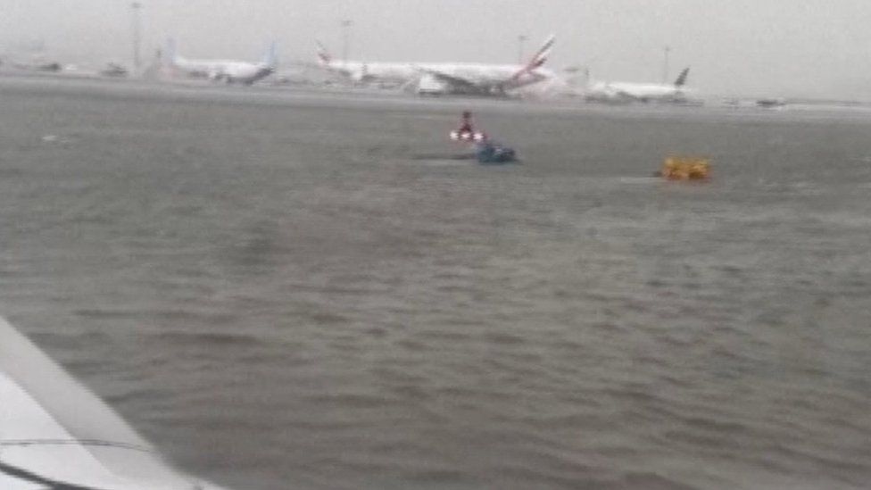 Dubai International Airport resembled a lake during the storm, videos posted on social media showed