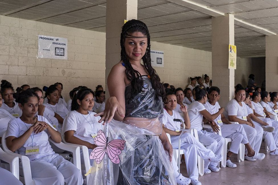 Prisoners display their fashion creations as part of the "Yo Cambio" or "I Change" program, which attempts to rehabilitate prisoners, at the Penal Center of Quezaltepeque, El Salvador. November 9, 2018.