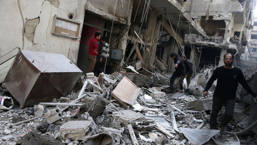 A bombed street in Douma, Syria