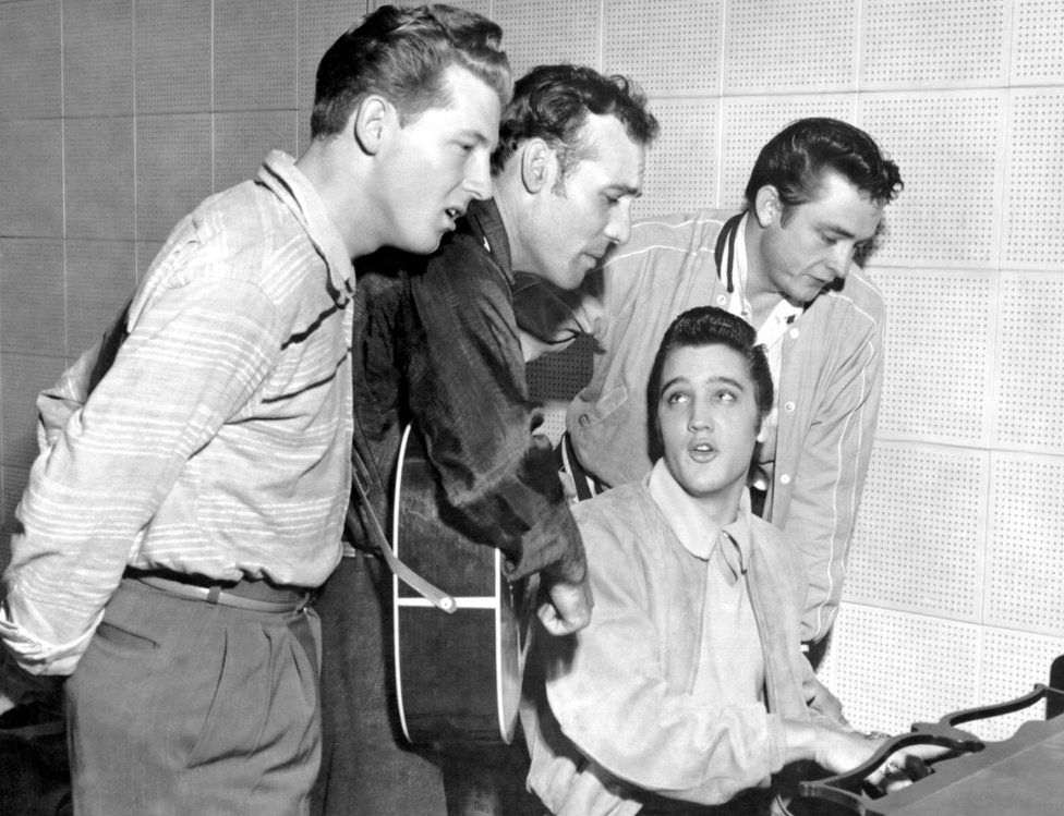 Jerry Lee Lewis, Carl Perkins, Elvis Presley and Johnny Cash