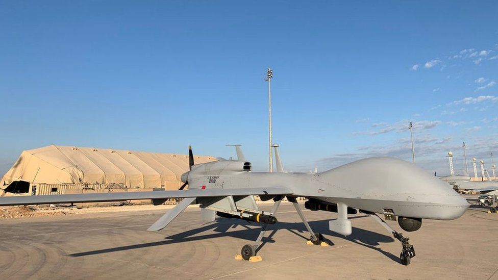 File photo showing US military drone at Al Asad air base in western Iraq (13 January 2020)