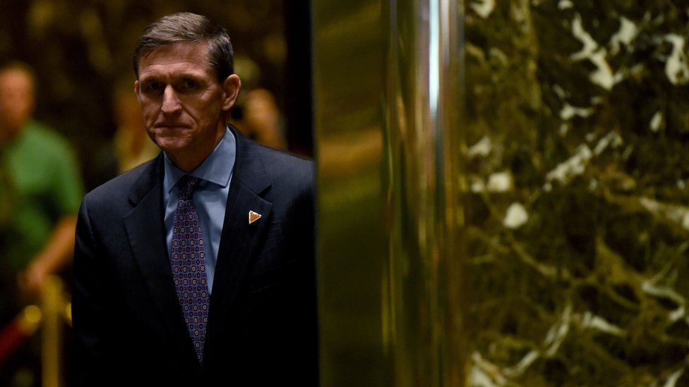 This file photo taken on December 12, 2016 shows Lt. Gen. Michael Flynn arriving for a meeting with US President-elect Donald Trump