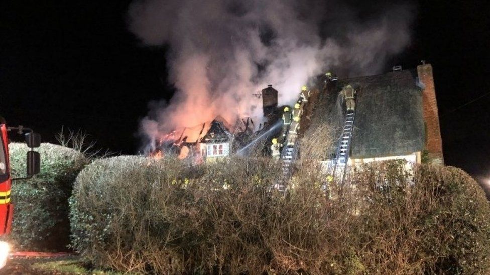 Hartley Wespall cottage wrecked by fire BBC News