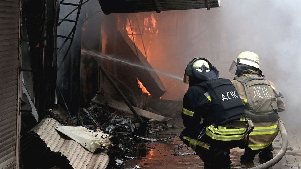 Market blaze, Slovyansk, 5 Jul 22