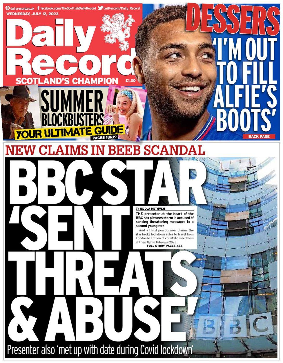 Scotlands papers BBC star faces fresh claims and landlord callout image
