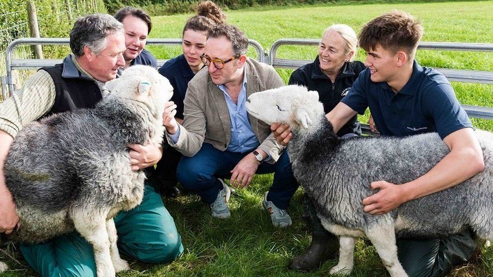 Matt Bagley, head of agriculture at Newton Rigg College, with Spencer Hannah of The Herdy Company, Amanda Carson of the Herdwick Sheep Breeders Association, and students from Newton Rigg college.