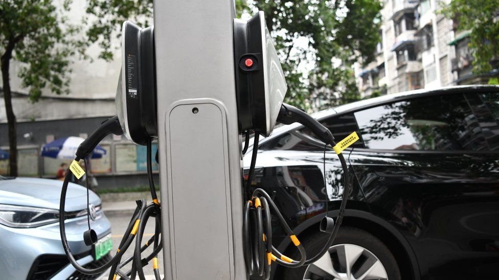 a charging point converted from a lamppost on October 14, 2022 in Chengdu, Sichuan Province of China.