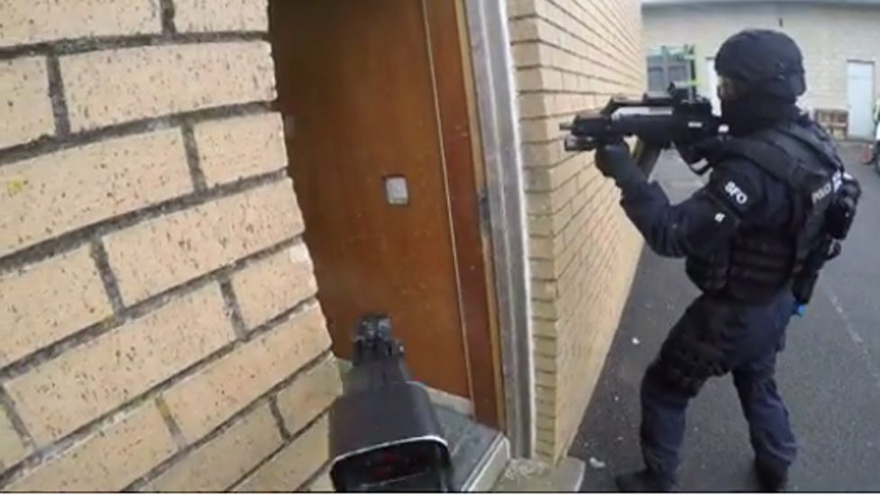 A counter-terrorist specialist firearms officer on training exercise