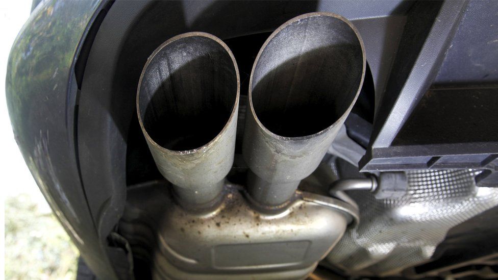 The exhaust system of a VW Passat TDI diesel car