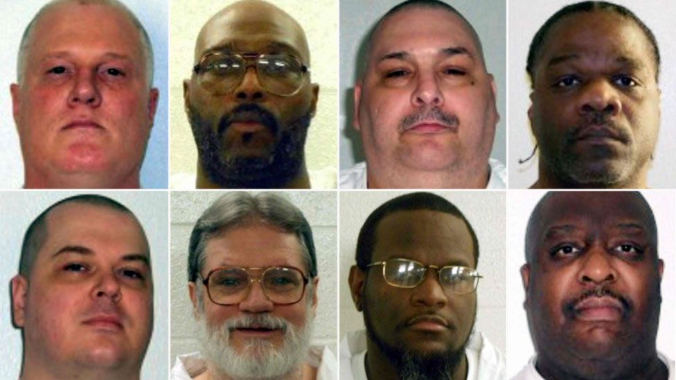 The condemned, left to right from top, are: Don Davis, Stacey Johnson, Jack Jones and Ledell Lee; left to right, bottom: Jason McGehee, Bruce Ward, Kenneth Williams and Marcel Williams