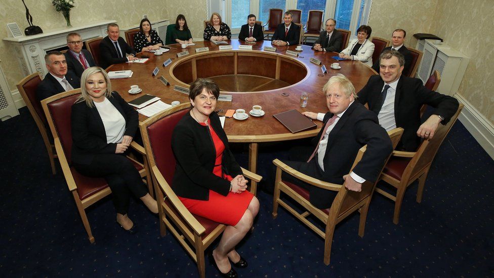 Prime Minister Boris Johnson meeting the new executive ministers at Stormont Castle