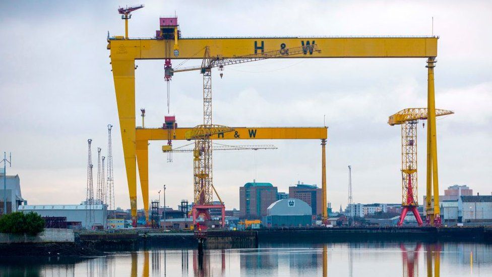 Harland & Wolff shipyard in the Belfast Harbour and docks area in Northern Ireland on December 11, 2020.