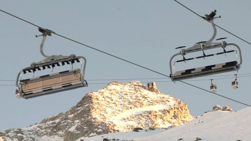 Ski lifts above the slopes in Chamonix