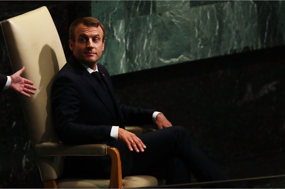 French President Emmanuel Macron at the UN, 19 September