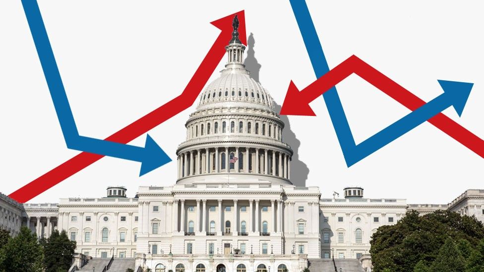 Congress surrounded by red and blue arrows
