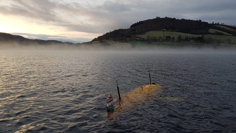 Robot submarine just below surface of Loch Ness