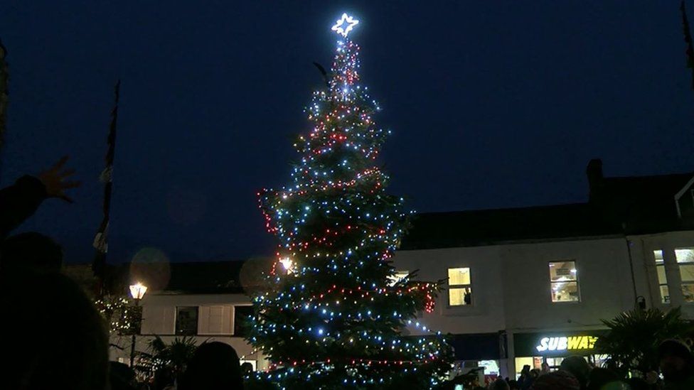 Camborne's new Christmas tree is switched on