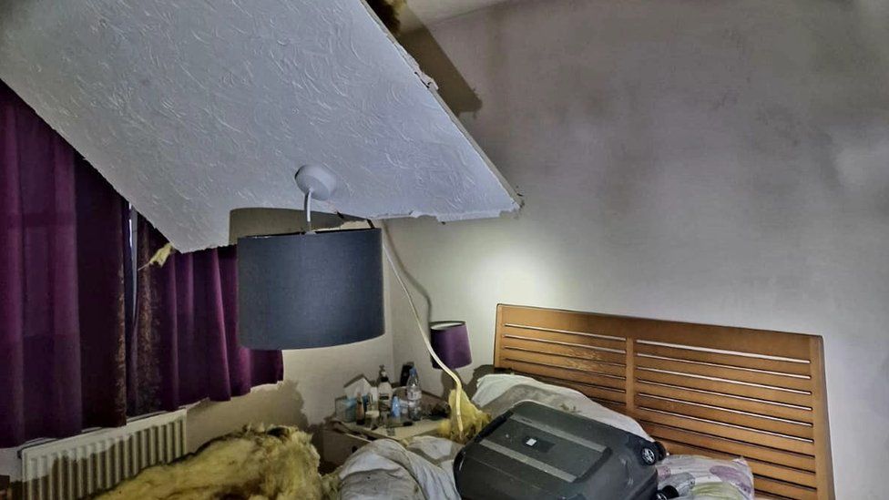 A ceiling also fell down during the lightning strike