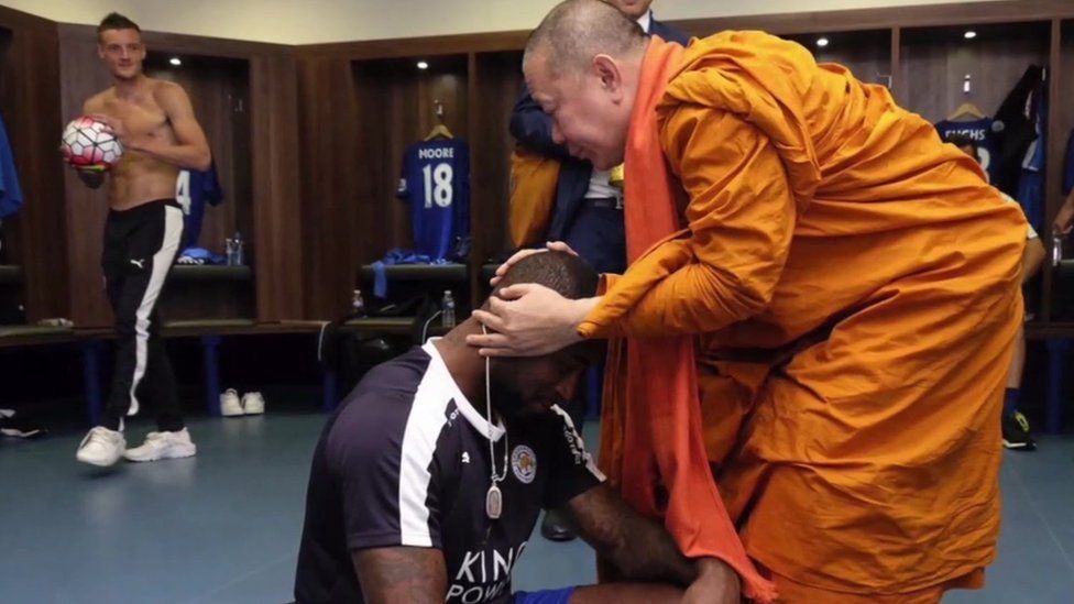 Thai monk blessing Leicester City player's head in changing room