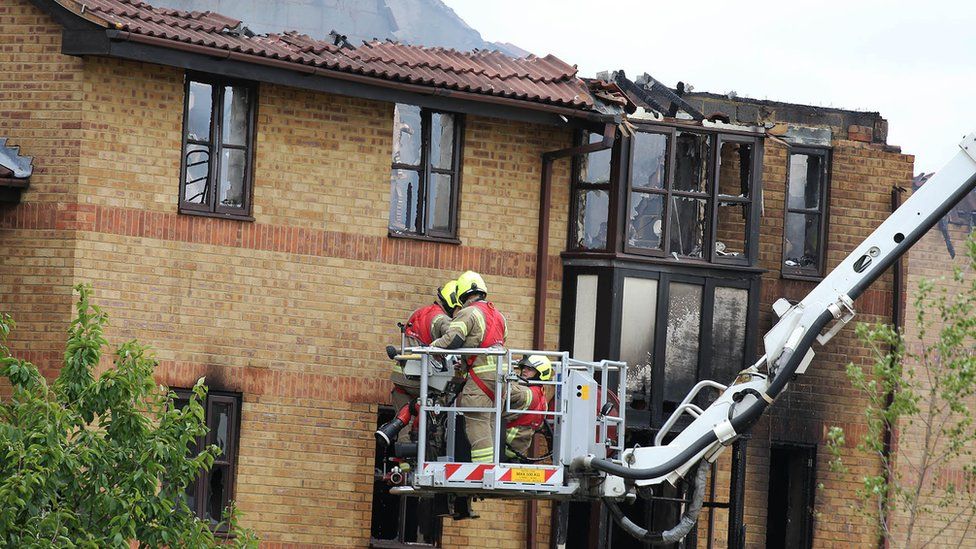 Scene of explosion at flats in Bedford
