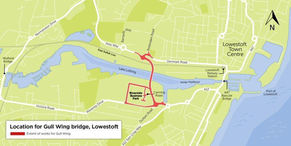 Map showing location of the Gull Wing in Lowestoft