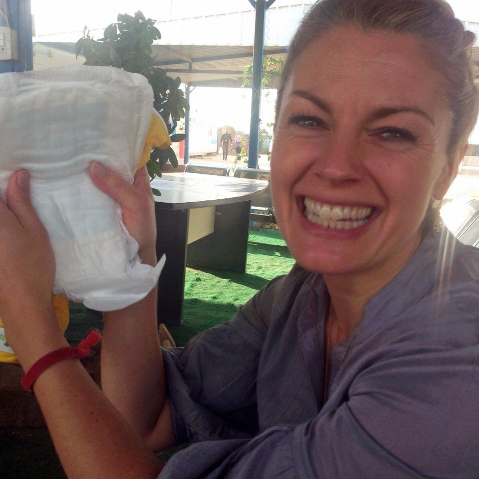 Amy with an incontinence pad