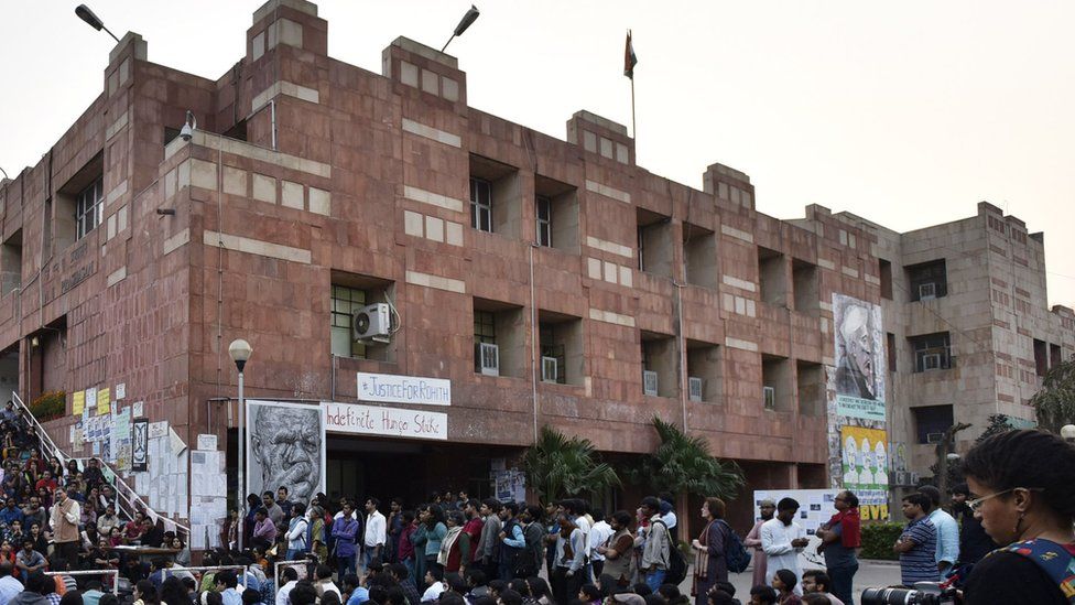 JNU students protest against the arrest of JNUSU President Kanhaiya at JNU campus, on February 29, 2016 in Delhi, India