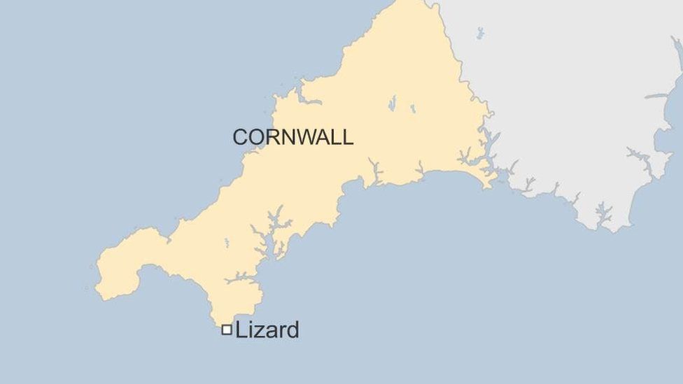 Map showing the Lizard in Cornwall