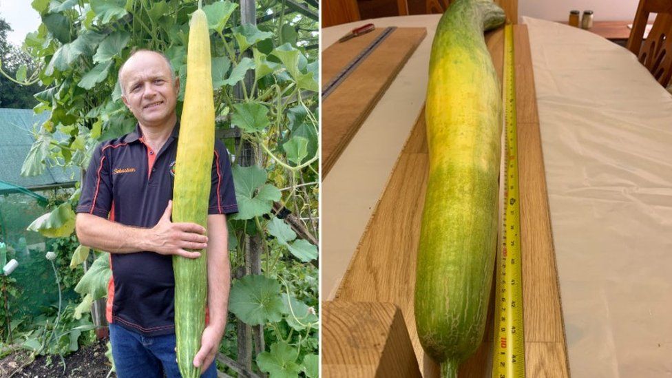 Sebastian Suski with world's longest cucumber