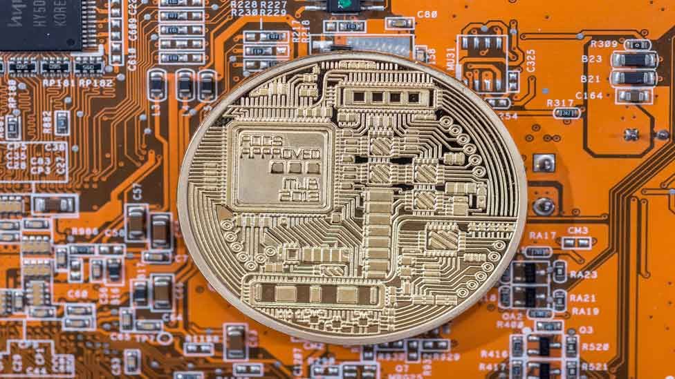 Bitcoin on circuit board