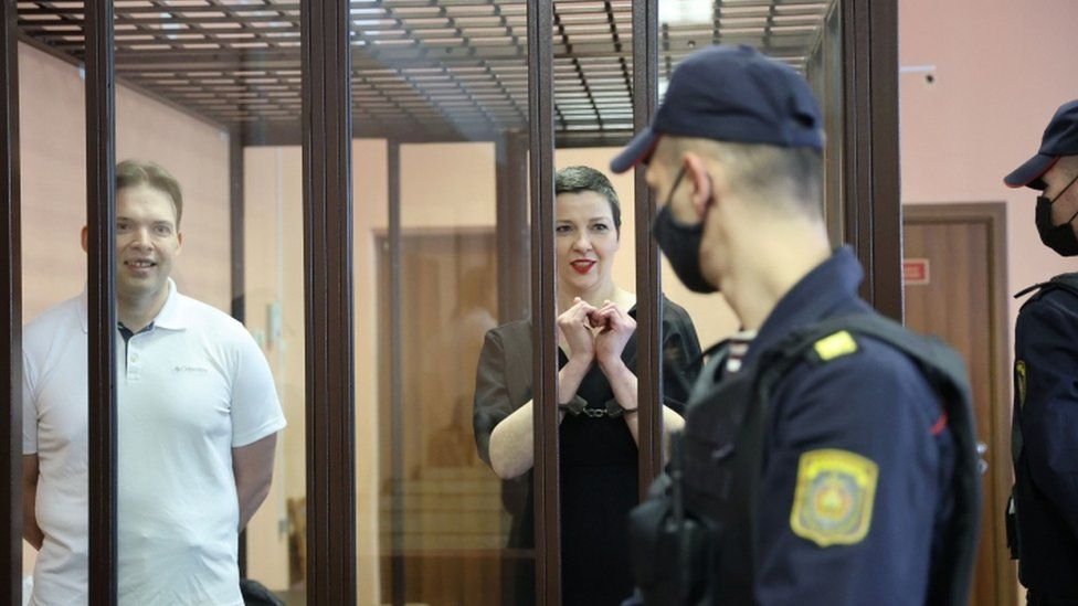 Belarusian opposition figures Maria Kolesnikova and Maxim Znak appear in court