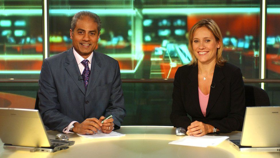 George Alagiah alongside fellow BBC News anchor Sophie Raworth