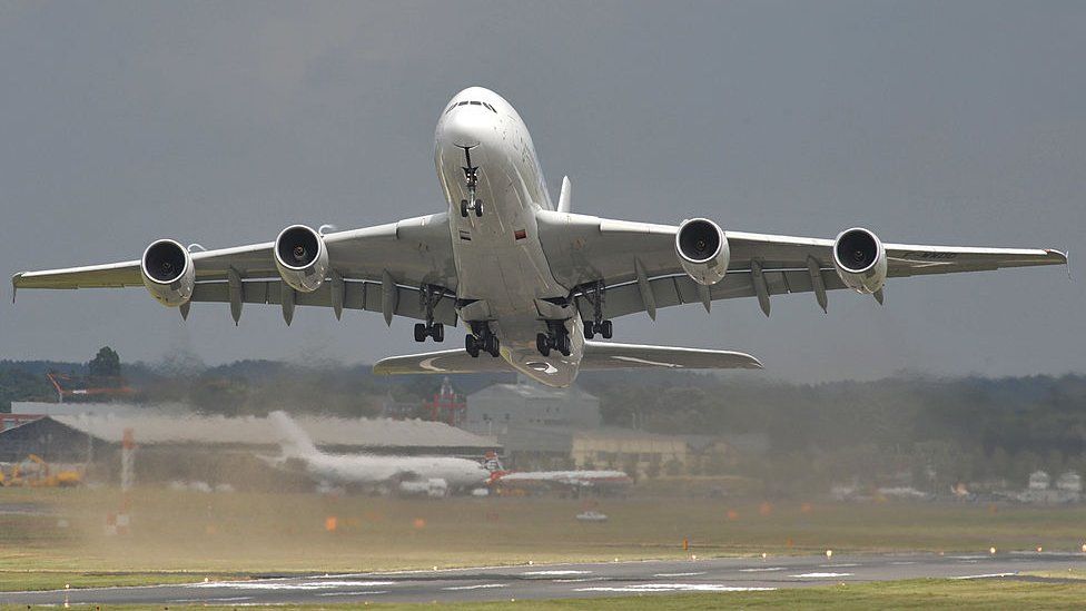 Airbus A380 takes off
