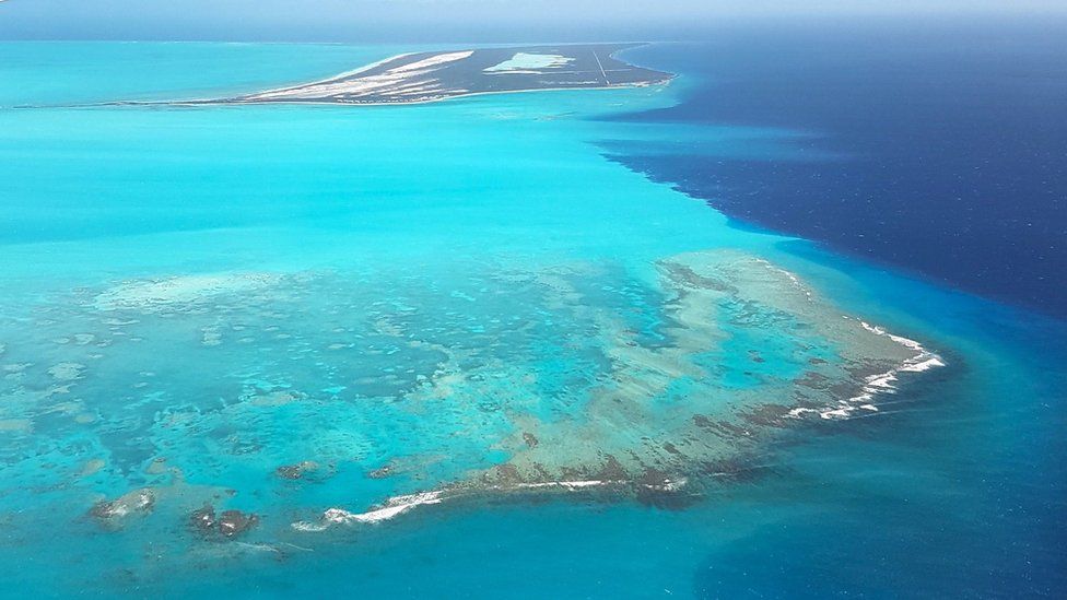 Aerial shot of Turks and Caicos' coral reef