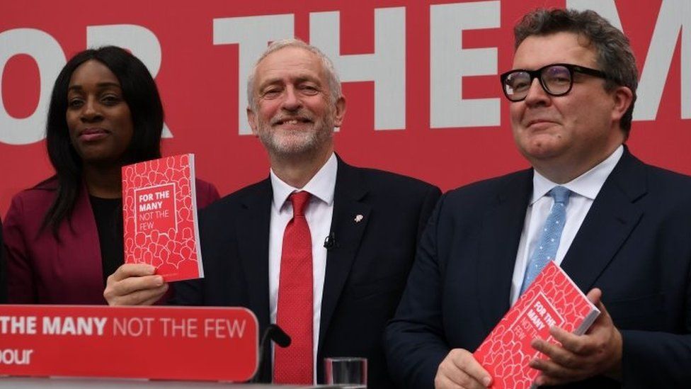 Kate Osamor, Jeremy Corbyn and Tom Watson at 2017 manifesto launch