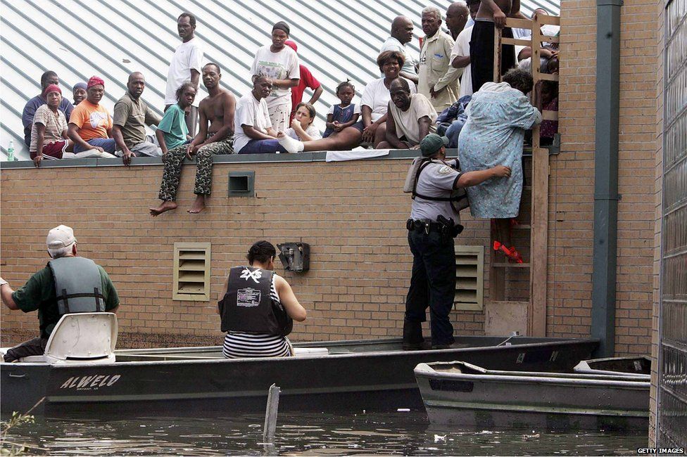 People trapped on roof